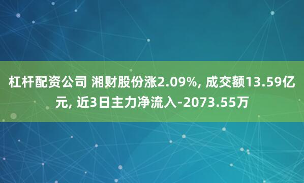 杠杆配资公司 湘财股份涨2.09%, 成交额13.59亿元, 近3日主力净流入-2073.55万